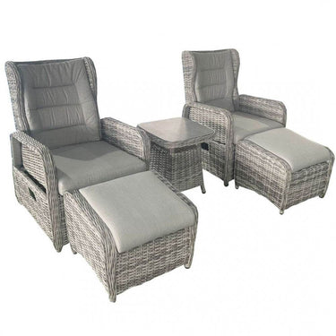 LA Luxury 5-Piece Grey Rattan Recliner Set with Adjustable Chairs & Elegant Coffee Table - UK Luxury Furniture